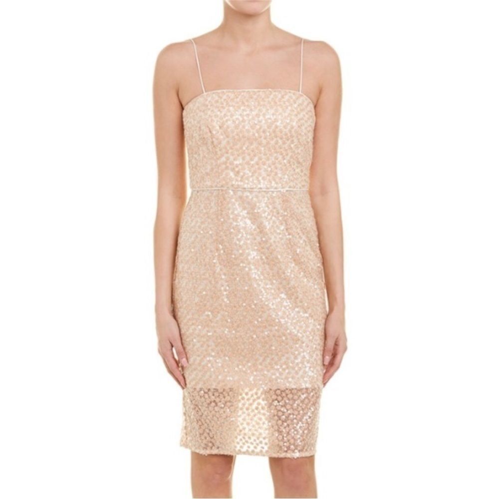 MILLY | NEW Laci Nude Sequin Spaghetti Strap Knee Length Dress Women’s Size 4